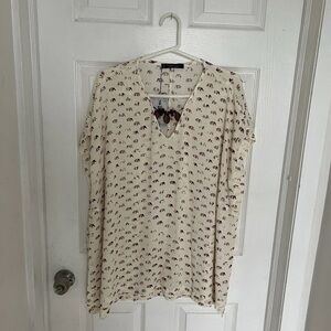 Violeta By Mango Women’s Blouse Top Elephant Print NWT Size L Resort Vacation